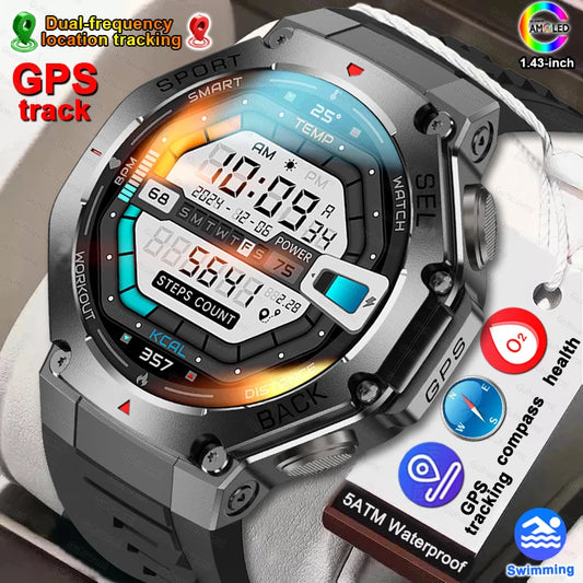 2025 Nieuwe Outdoor Militaire Smartwatch Heren GPS Track Waterdicht Zwemmen Gezondheidsmonitor Kompas GPS Sport Fitness Smartwatch Armband