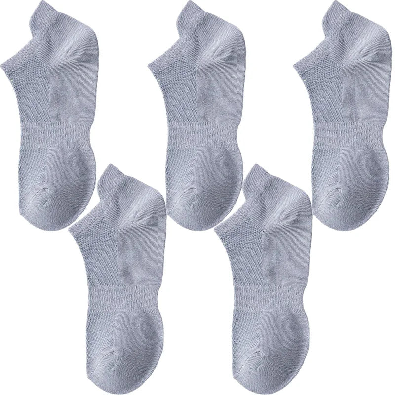 5 Pairs Summer Men's Cotton Short Mesh Harajuku Comfortable Solid Colour Casual Ankle Socks Male Net Sneaker Socks