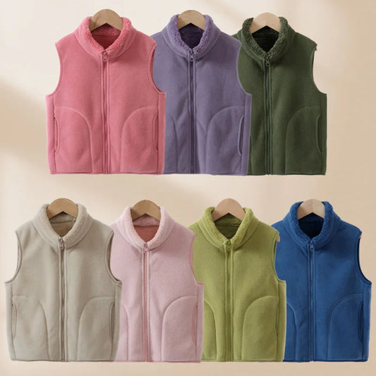Boys' Winter Warm Vest Solid Colour Big Pocket Waistcoat Zipper Korean Kids Loose Sleeveless Jacket For Children 4-12T