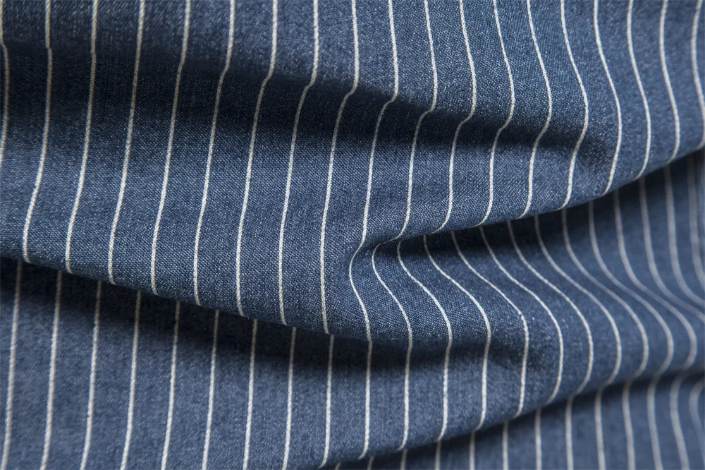 Men's Cotton Denim Shirts Striped Stretch Long Sleeve High Quality Jeans Shirts Casual Slim Cowboy Shirts For Men