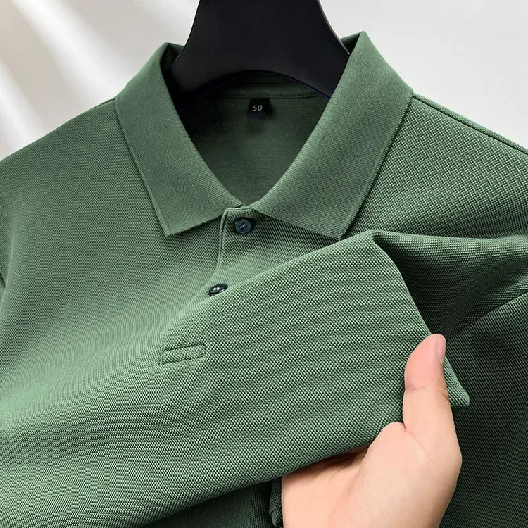 Men's 100% Cotton Polo Shirt, Four Seasons Universal Leisure Long Sleeve, Breathable Lapels T-shirt, Perfect and Durable for Golf Sports