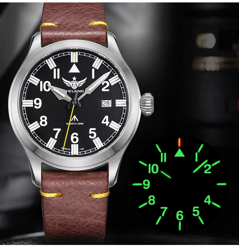 Yelang V1021 Men Quartz Watch 42mm Swiss Ronda Movement Luminous T100 100m Waterproof Men's Diving Watch 316L Stainless Sapphire