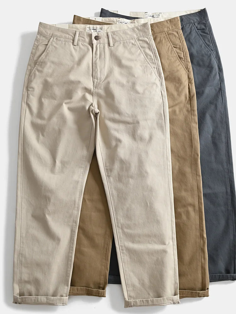 2025 Lente en herfst Nieuwe Amerikaanse retro geweven twill chino cargobroek Heren eenvoudige 100% katoenen gewassen casual rechte broek
