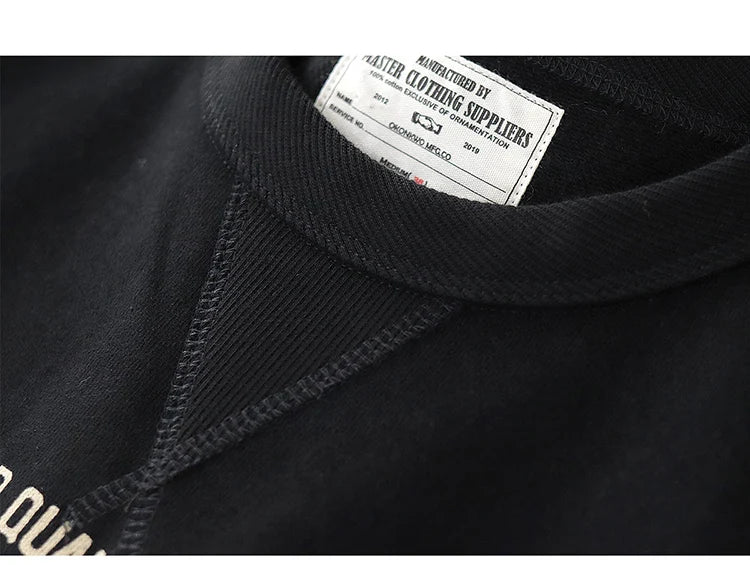 Autumn New American Retro Heavyweight 500g Letter Printed Sweatshirts Men's Fashion 100% Cotton Washed Pullover Casual Sportwear