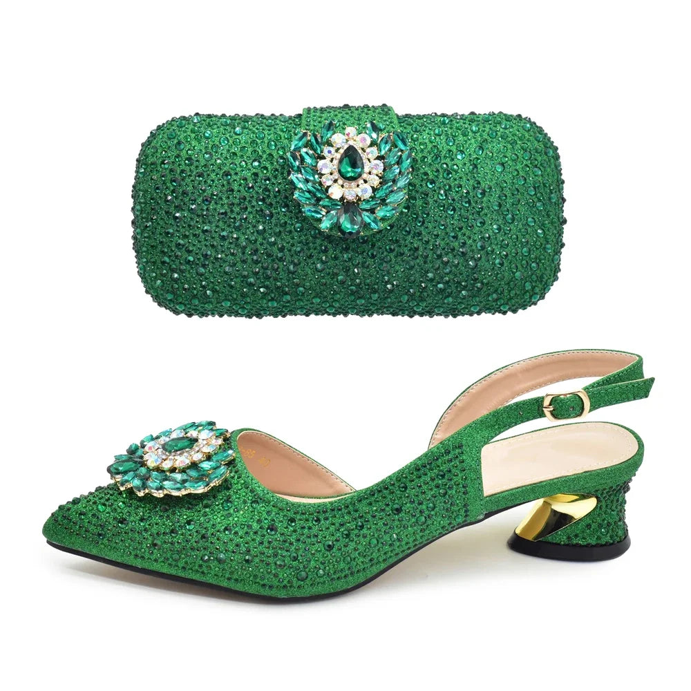New Fashion Shoes Matching Bag Set Decorated with Crystal Ladies Wedding Party Women High Heel Pumps Luxury Rhiinestone Shoes