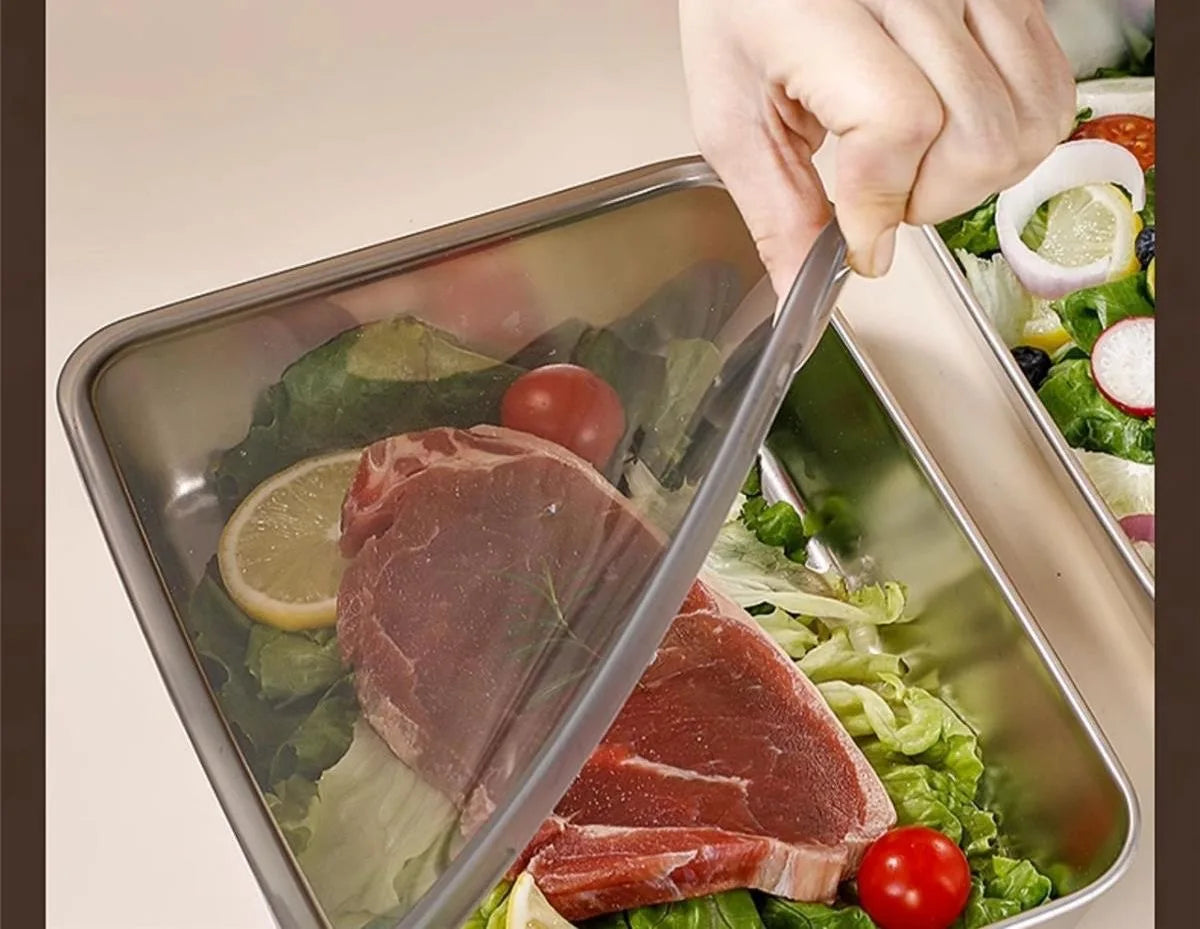 201 Stainless Steel Airtight Dumpling Storage Container with Lid - FoodGrade FreezerSafe Box for Meal Prep & Fridge Organization