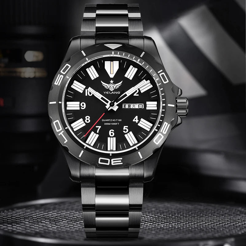 Yelang 42mm Men's Quartz Watch Ultra Long Range 10-Year Battery Life 30ATM Waterproof Stainless Steel Band Swiss Movement