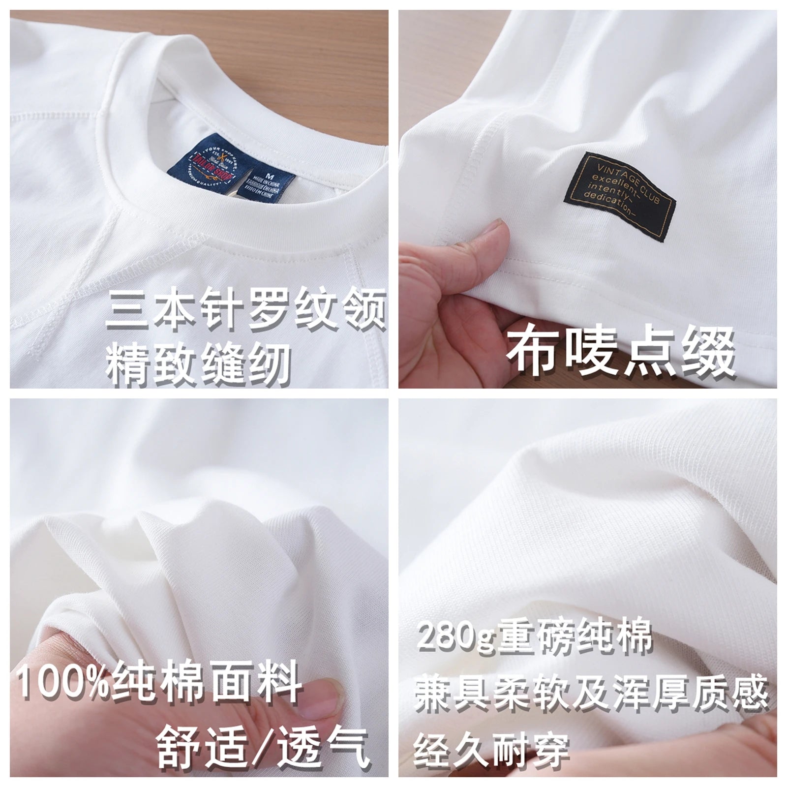 2025 Summer New American Retro 280G Short Sleeve O-neck Solid Color T-shirt Men's Fashion 100% Cotton Washed Casual Loose Tops