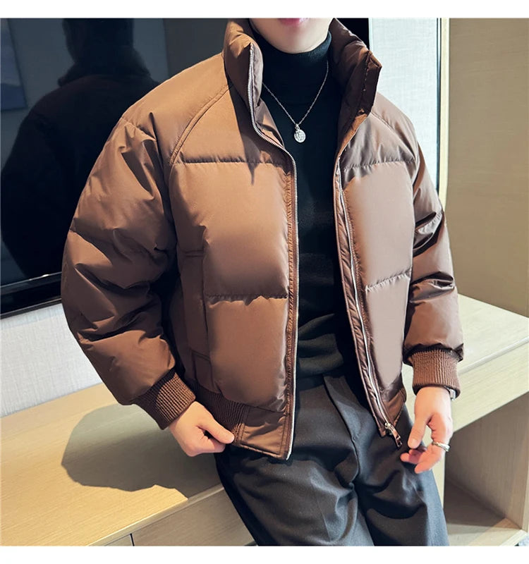 Men's Loose and Casual Thickened Down Jacket With Stand-Up Collar, Suitable For Daily Commuting, Autumn, Winter, and Leisure