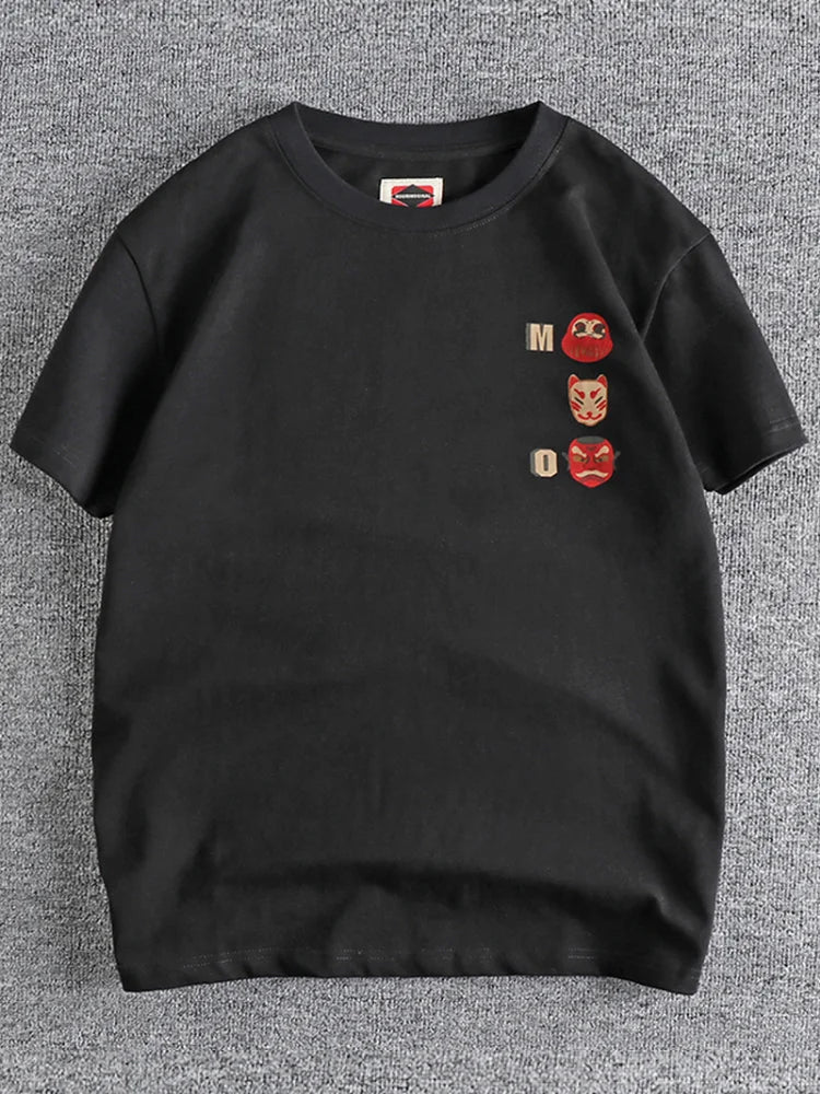 Summer New American Retro Short Sleeve O-neck Face Makeup Printed T-shirt Men's Fashion 100% Cotton Washed Youth Casual Tops