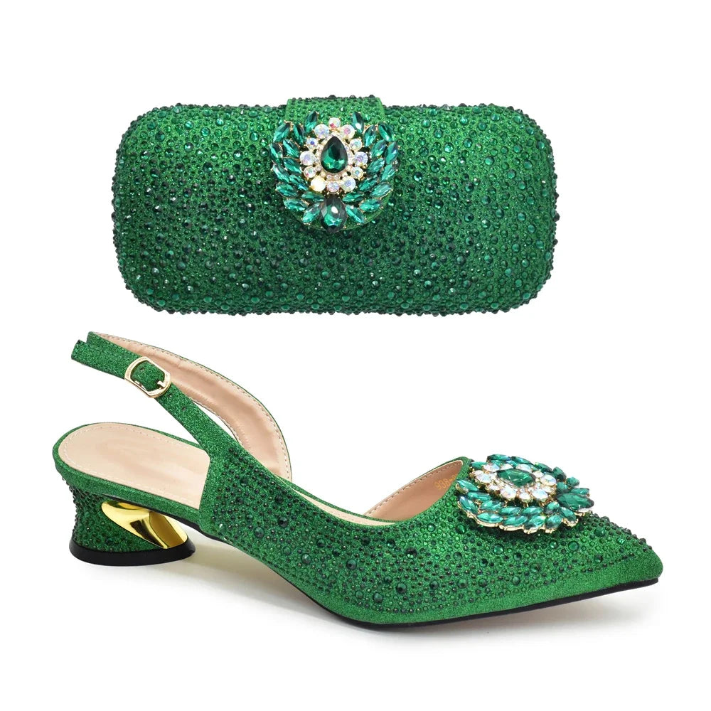 African Women Heel Shoes and Bag Party Set Italian Design with Matching Clutch Bag for Ladies' Wedding