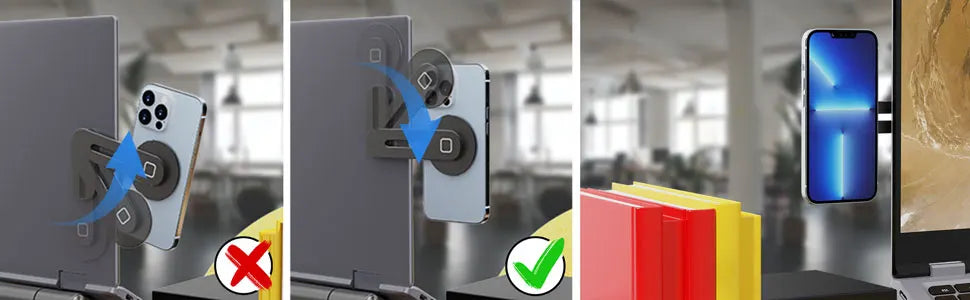 Magnetic Laptop Phone Holder Computer Monitor Side Cell Phone Slim& Foldable For iPhone 14/13/12 Series Case and All Phone