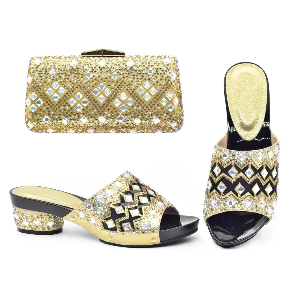 Italian Women Wedding Shoes and Bag Set Decorated with Rhinestone Shoes for Women 2025 Designer Luxury Elegant Pumps