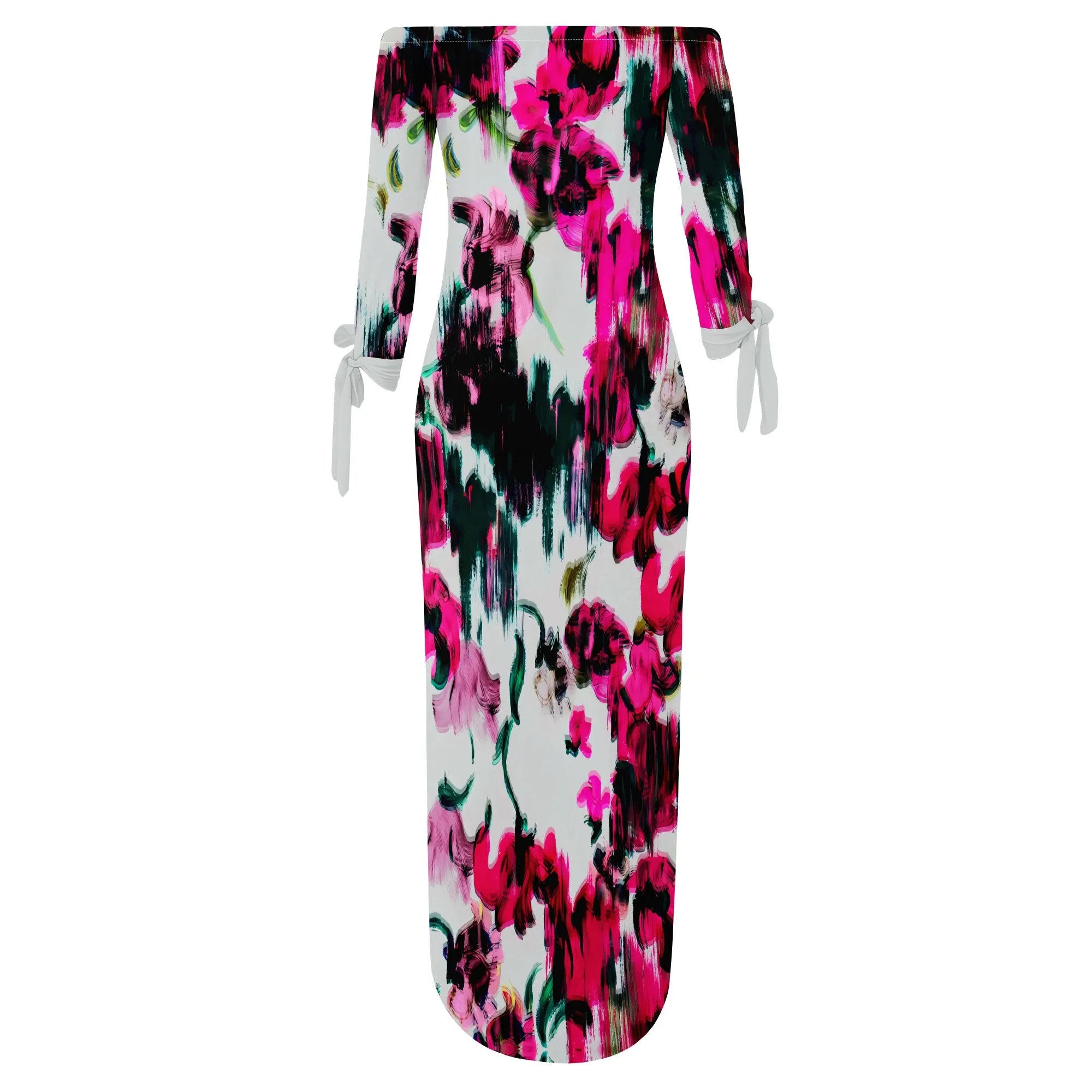 Women's Floral Off Shoulder Maxi Dress 3/4 Sleeve Multicolor Blue Slit Party Evening