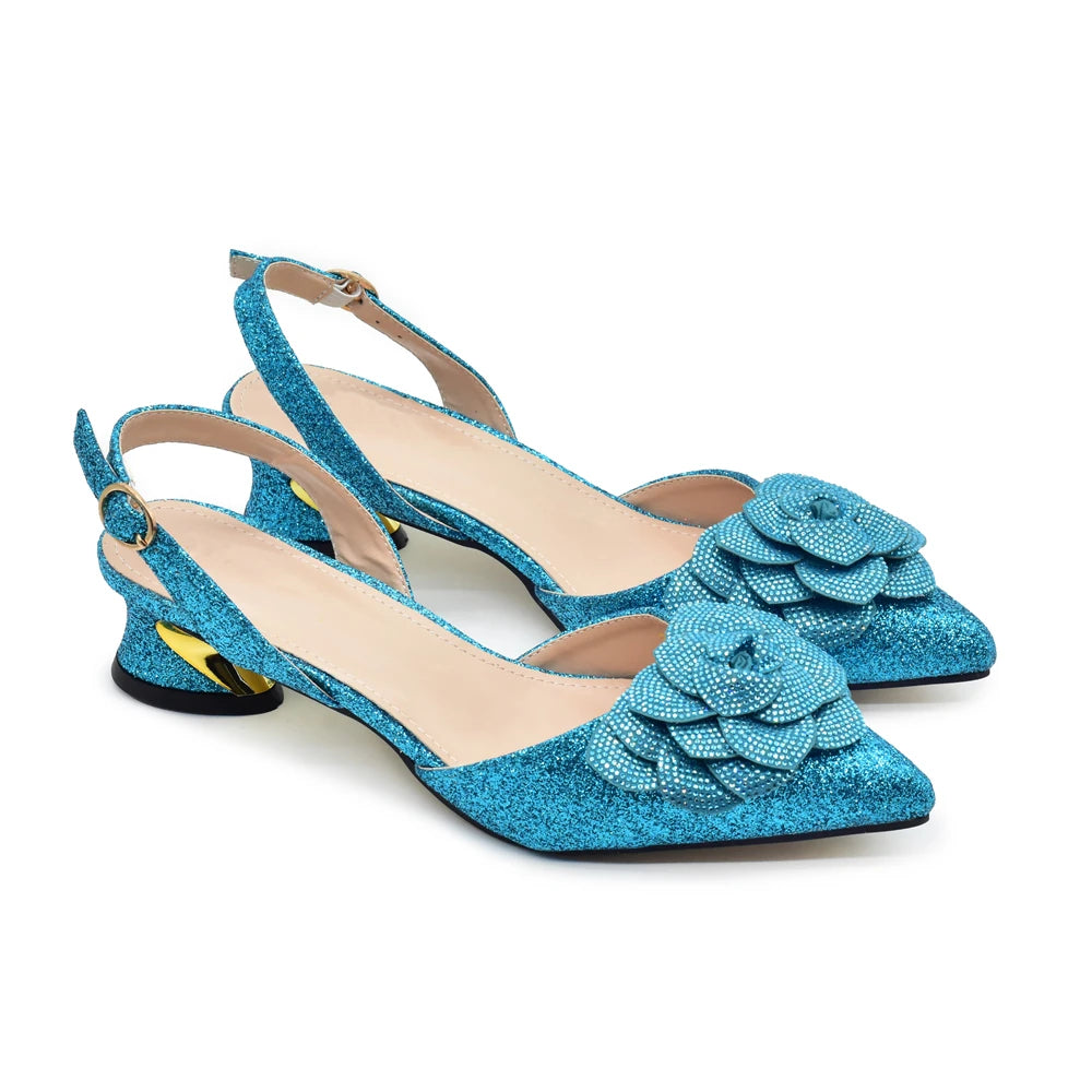 Designers Ladies Luxury Italian Party Shoes and Bag Set for Women Rhinestone-Decorated Suitable for Bride's Wedding