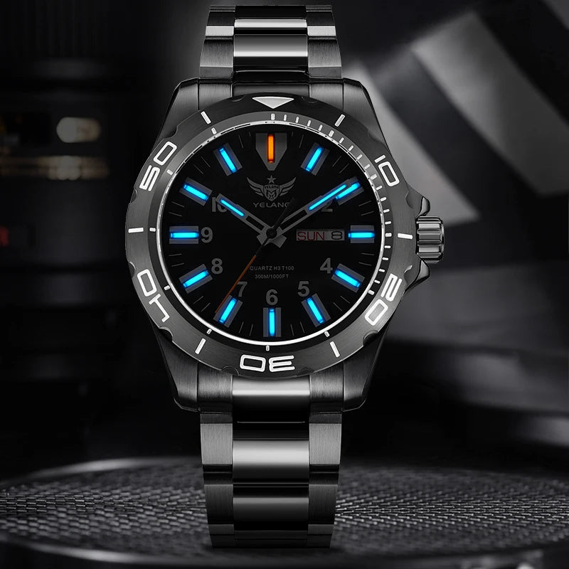 Yelang 42mm Men's Quartz Watch Ultra Long Range 10-Year Battery Life 30ATM Waterproof Stainless Steel Band Swiss Movement