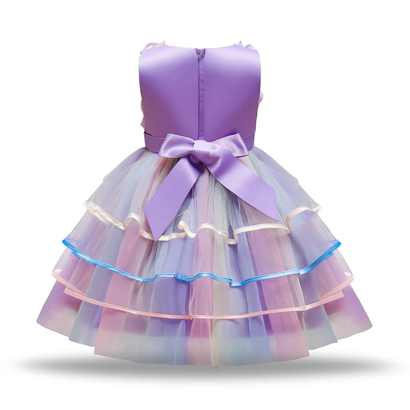 Fashion Girl's Dress Summer Rose Princess Dress Patchwork Mesh Performance Costume Children's Birthday Gown 3-8Y Girls