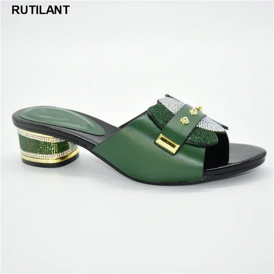 Nigeria Women's Shoes Party Pump High Heels Fashion Women's Summer Fall Non-slip Rhinestone Shoes Square Toe Shoes