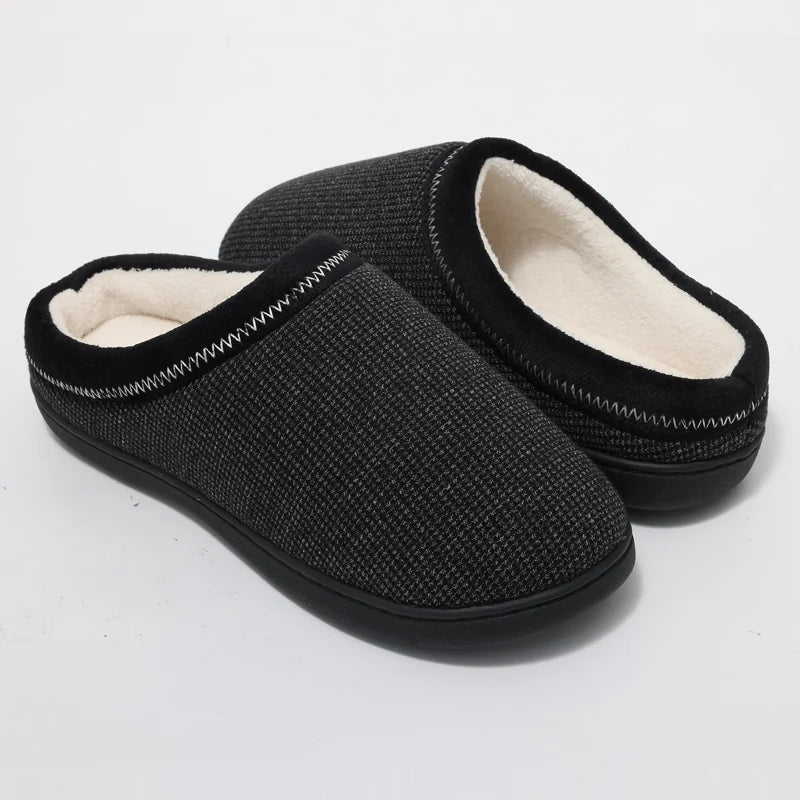 Men's Winter Warm Cotton Shoes Soft Memory Foam Casual Indoor Flat Slides Short Plush Male Fluffy Home Slippers