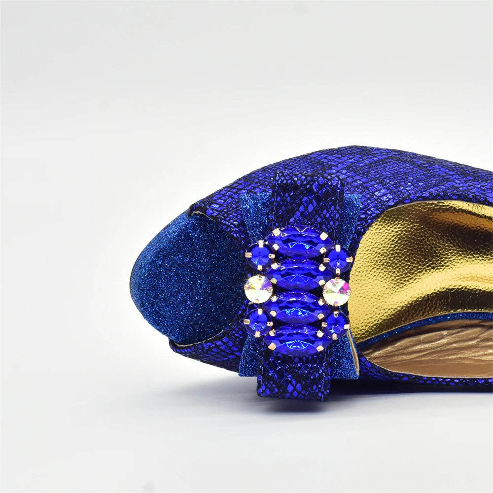 Women's Elegant Medium Heeled African Ladies Shoes and Bags Decorated with Rhinestone for Ladies' Luxury Pumps