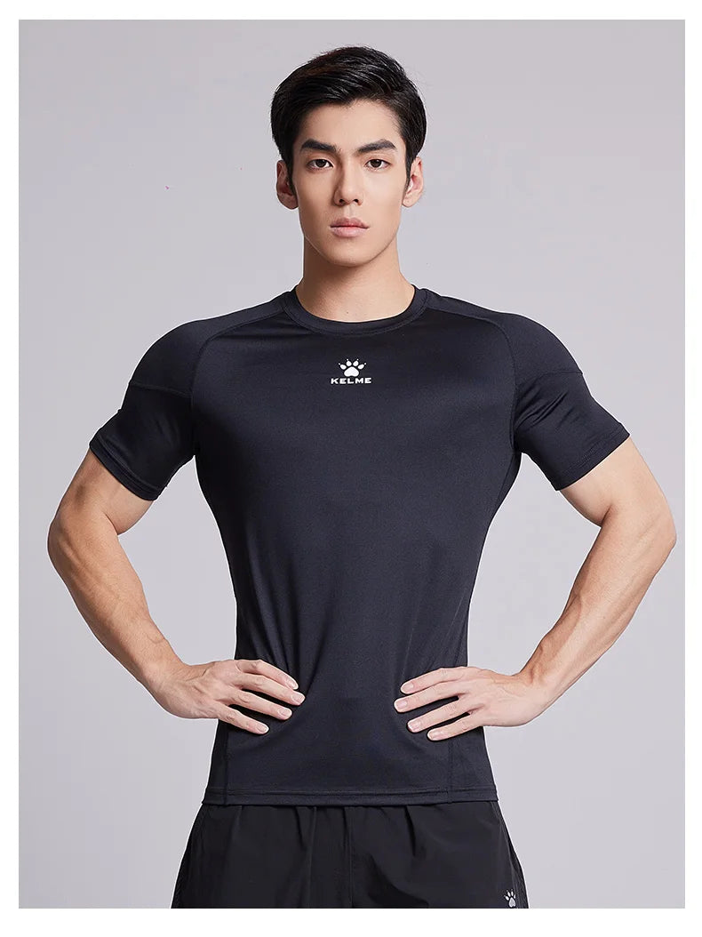 Fitness T-shirt Men's High Elasticity Breathable Tight Clothes Round Neck Basketball Running Training Short Sleeves