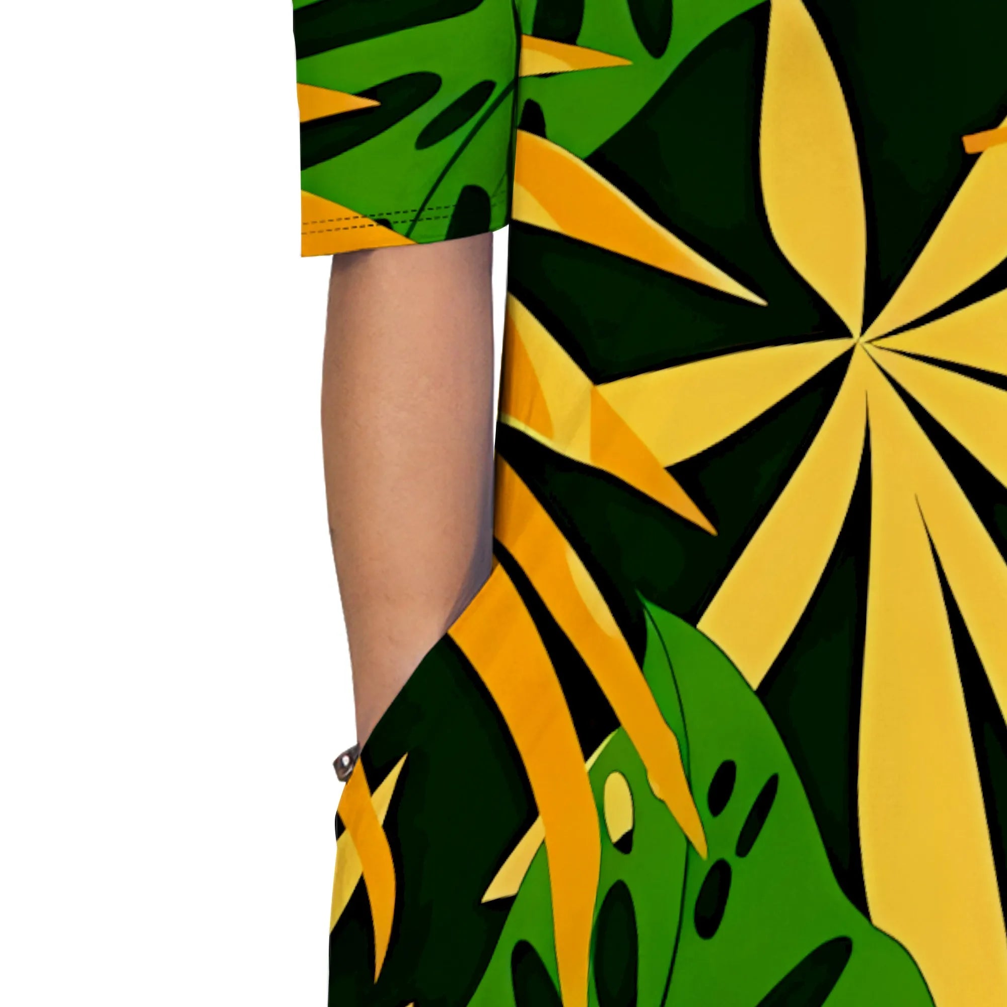 Summer Off Shoulder Maxi Dress Green Yellow Bold Leaf Print Women Holiday Beach Dress