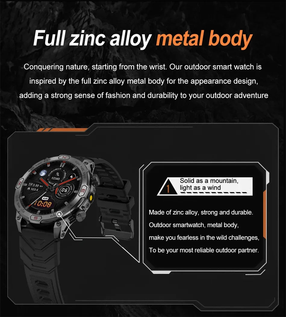Outdoor Military Smart Watch Men Compass GPS Track Bluetooth Call IP68 Waterproof AMOLED Screen Smartwatch Compatible with Android IOS