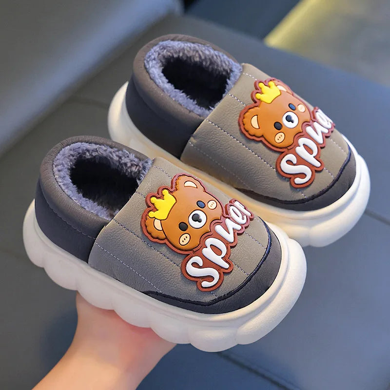 Kids' Slippers House Shoes Cartoon PU Leather Wrapped Heel Winter Shoes Warm Anti-Slip Shoes For Girls Size 24-36