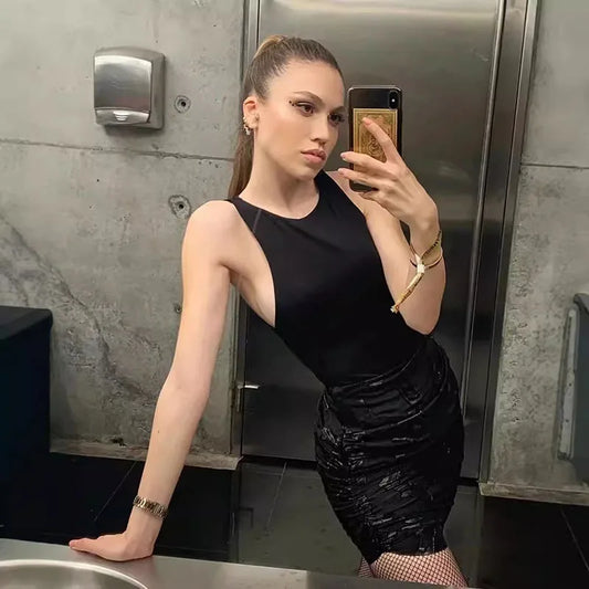 2025 Zomer Effen Kleur Vrouwen Bodysuits Y2K Streetwear Mouwloos Vest Bodysuit Vrouwelijke Sexy Bodycon Club Korte Playsuits Mujer