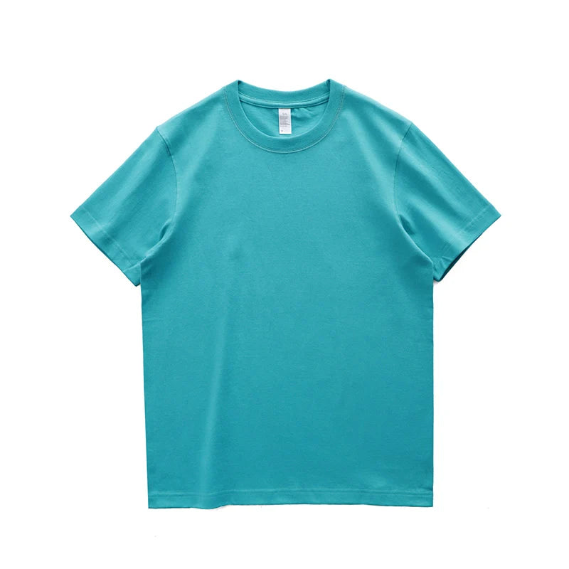 2025 Zomer Nieuwe Amerikaanse Retro 245G Korte Mouw O-hals Effen Kleur T-shirt Herenmode Eenvoudige 100% Katoen Gewassen Casual Tops