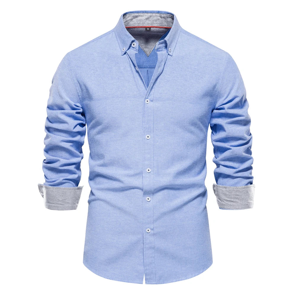 2023 New Autumn Cotton Men's Oxford Shirt Long Sleeve Button Down Social Business Casual Shirts for Men