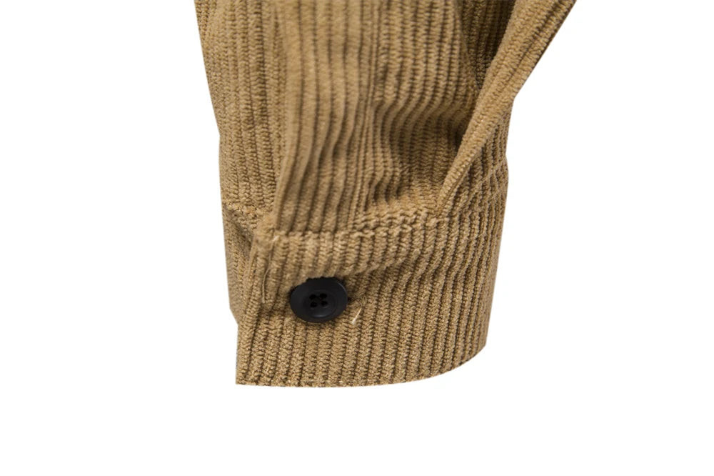 Thicken Autumn Men Shirt Solid Colour Business Casual Corduroy Shirt With Pocket for Men