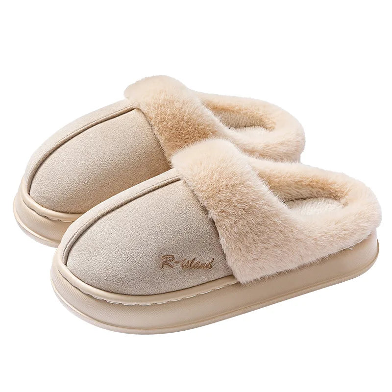 Women's Winter Warm Platform Cotton Plush Slippers Suitable As Fluffy House Footwear With Soft Sole Non-Slip Ladies' Shoe