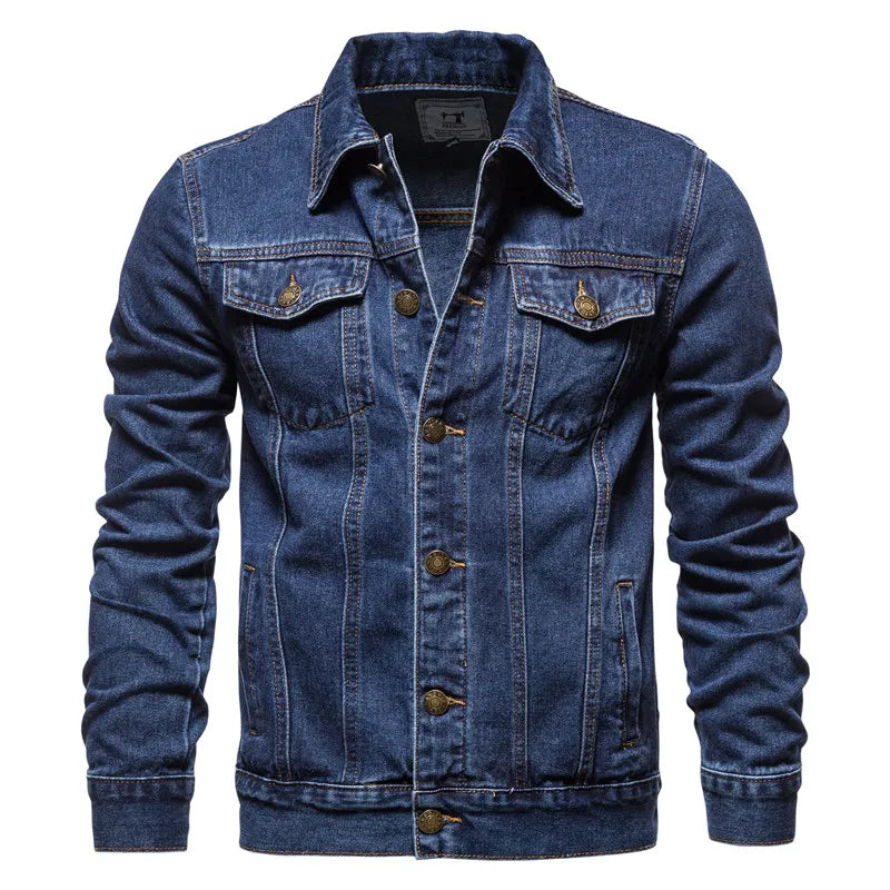 Cotton Denim Jacket Men's Casual Solid Colour Lapel Single Breasted Jeans Jacket Autumn Slim Fit Quality Men's Jackets