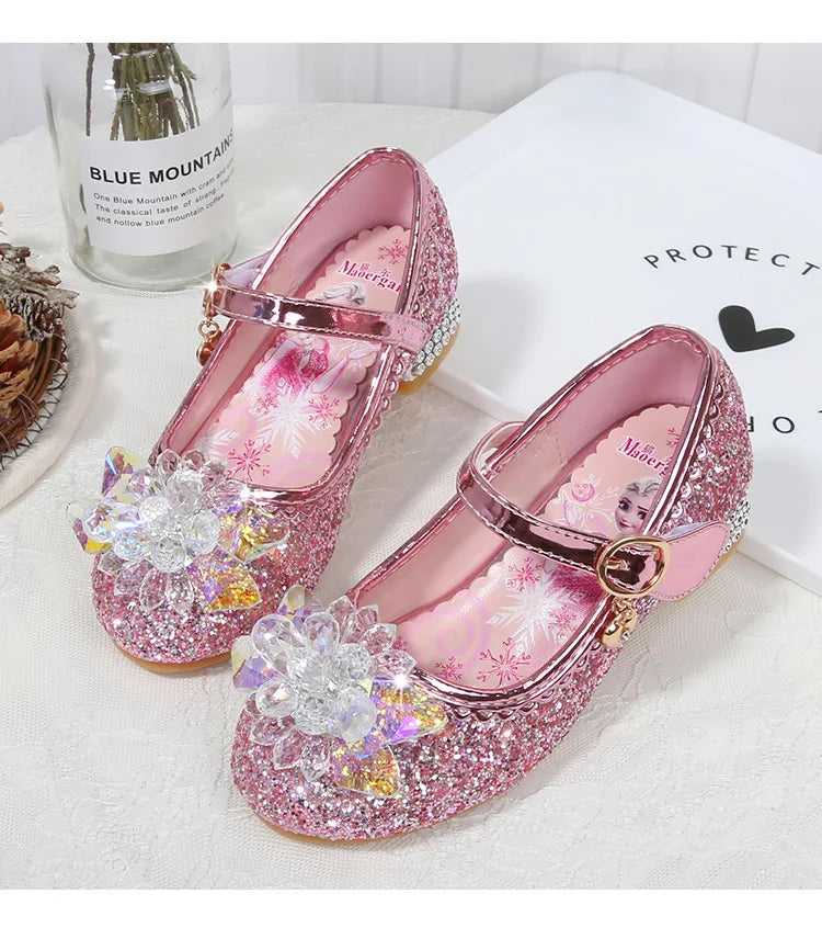 Fashion Elsa Princess Girl Shoes Frozen Cartoon Dress Shoes For Girls Fashion Party Shoes With High Heels Christmas Gifts