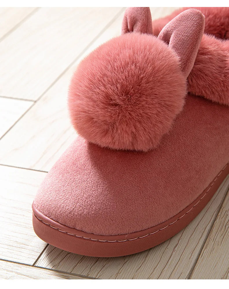 Women's Winter Warm House Fuzzy Slippers Couple Indoor Anti-Skid Plush Lined Bedroom Slides Fluffy Cotton Shoes For Ladies
