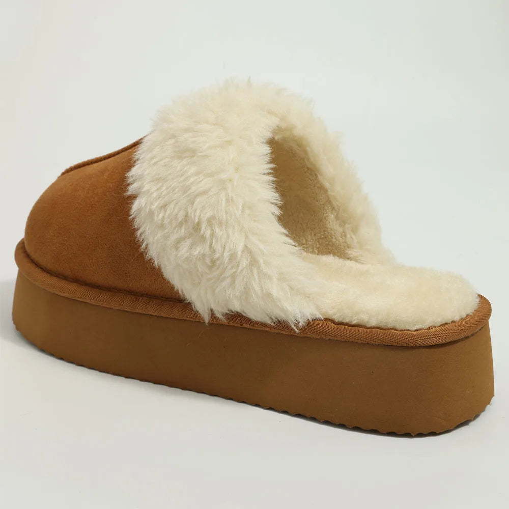 Women's Fluffy Plush Winter Shoes With Thick Sole Fuzzy Slides Suitable For Indoor and Outdoor Use With Anti-Slip Platform Fur Slippers
