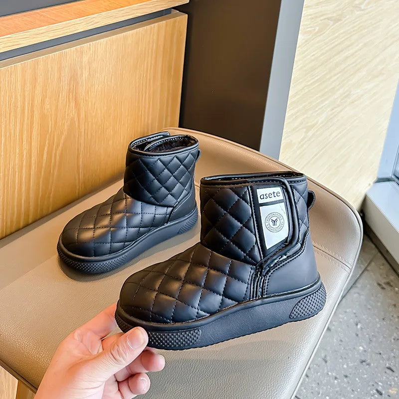 Kids' Casual Shoes Ankle Boots PU Leather Solid Colour Winter Shoes Anti-Slip Warm Black Beige Shoes For Girls Size 27-37