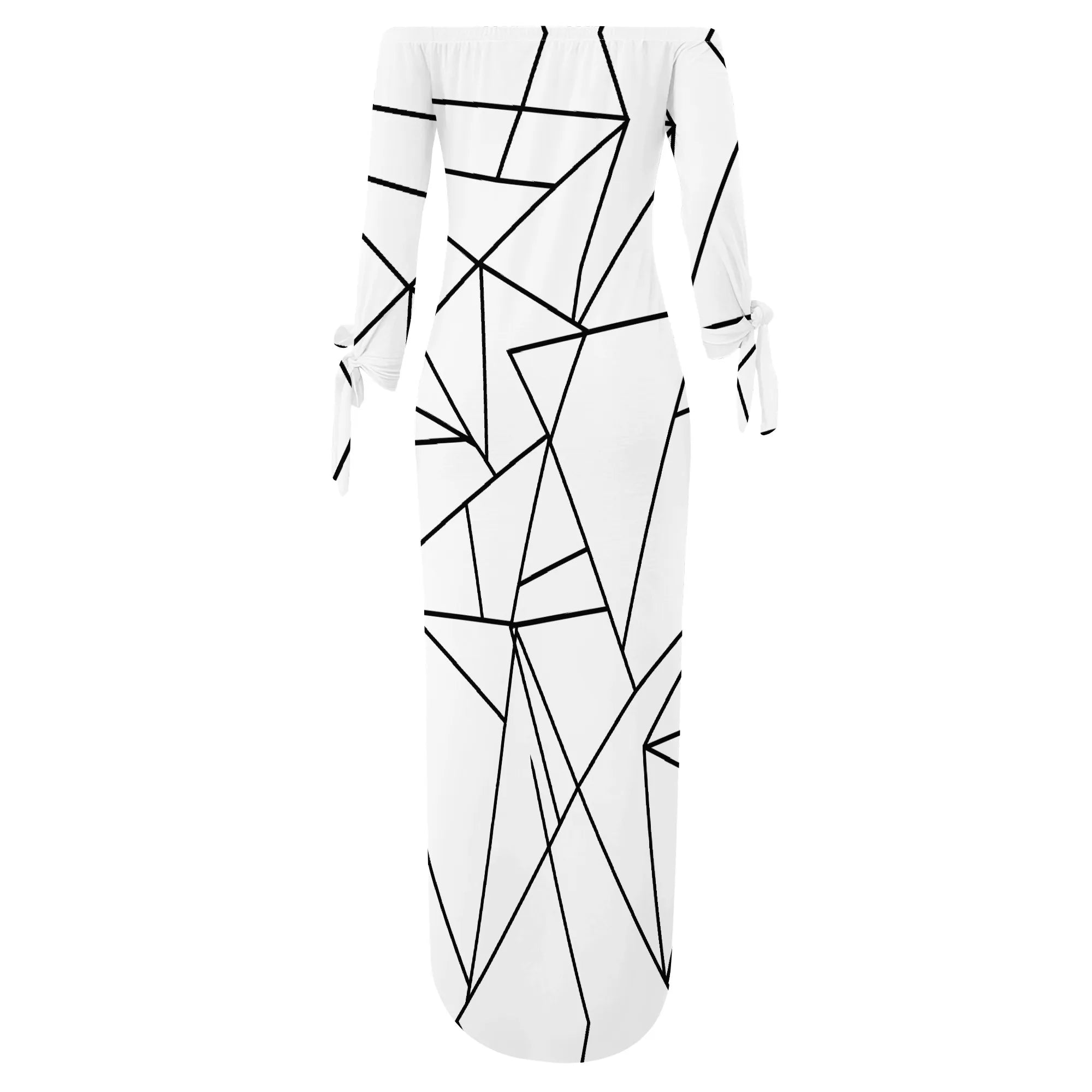 Off Shoulder Long Sleeve Maxi Dress for Women Geometric Line Print Chic Casual Slim Fit Dress