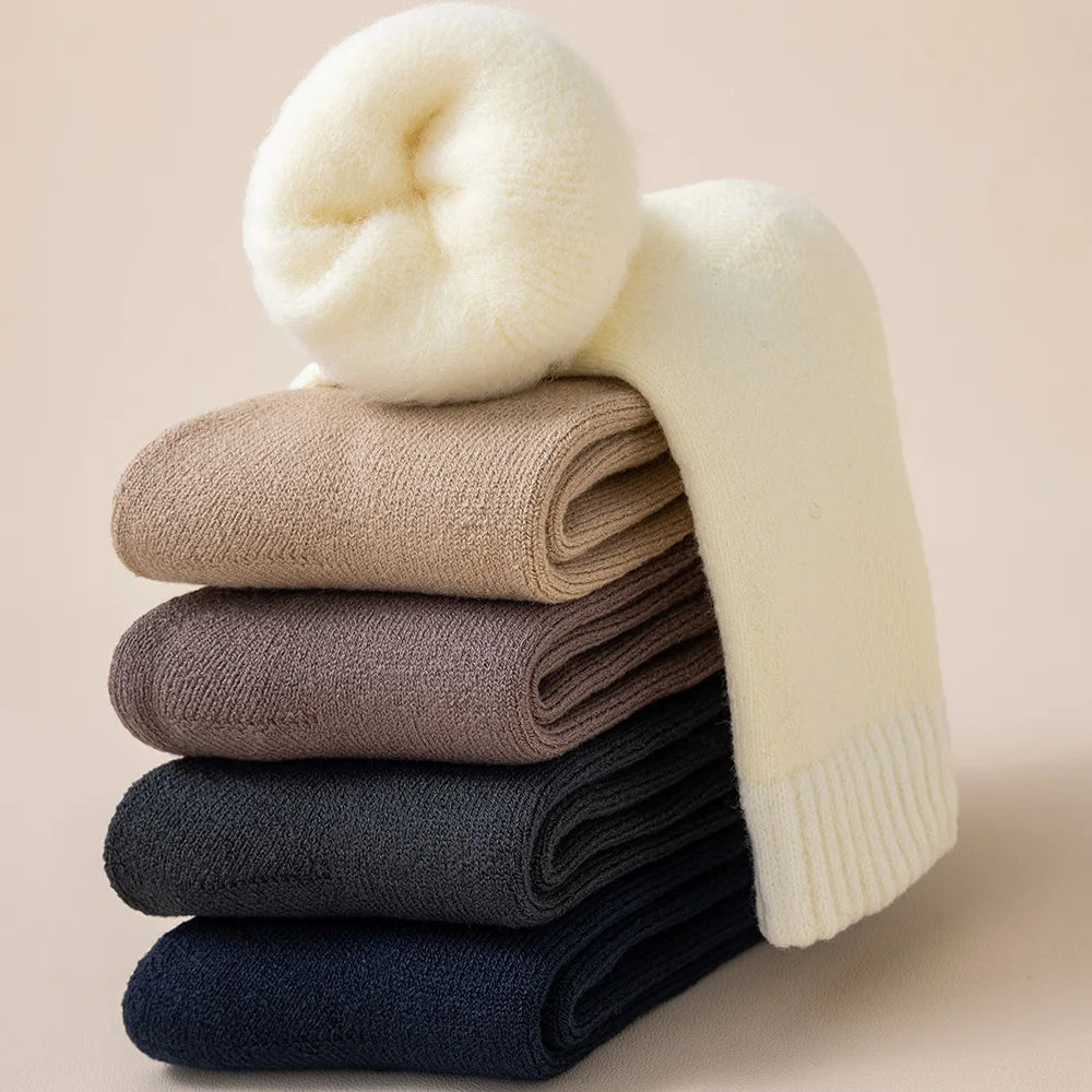 5 Pairs Men's Merino Wool Socks Winter Thickened Warm Cashmere Socks Fashion Solid Colour Terry Socks