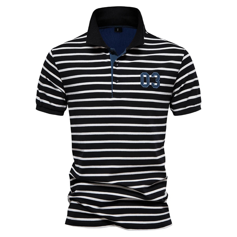 Men's Polo Shirts Cotton Short Sleeve Striped Contrast Colour Polo Shirts for Men Brand High Quality Social Polos Male