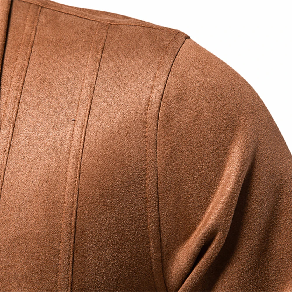 Men's Brown Suede Turn Down Collar Jacket Casual Business Faux Leather Trucker Jackets Coat For Men