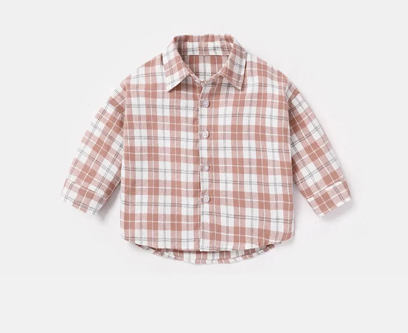 Nieuwe lente kindershirt meisjes jongens dunne stijl kleur blok rooster blouse kinderen baby losse bovenkleding 1-6 jaar unisex