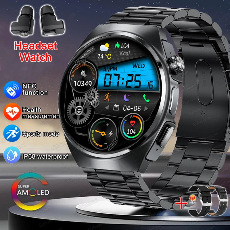 New Smart Watch Headset Two In One Wireless Bluetooth Dual Earbuds Call Health Monitor Sport Tracker Smartwatch - Compatible with HUAWEI IOS
