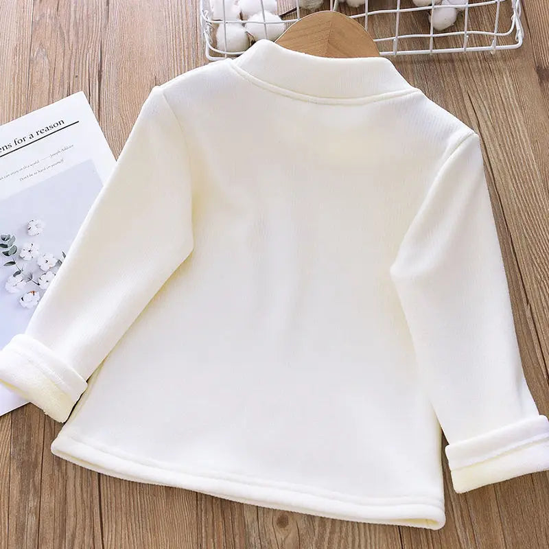 New Autumn Kids Fleece Padded Shirts Cute Embroidery Rabbit Girls Thicken Blouse Versatile Warm Children Lace Tops 1-9T Girls