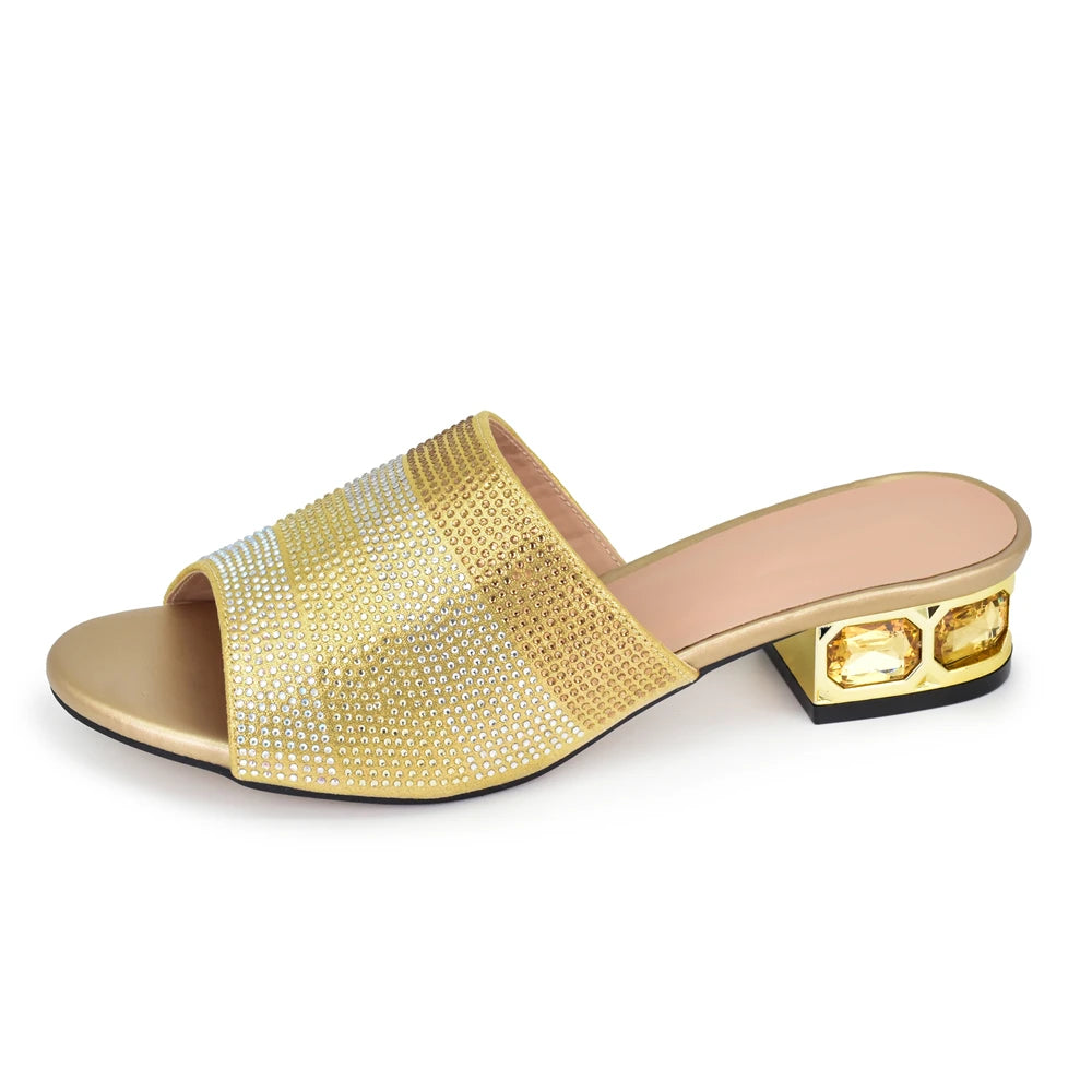 Designer Wedding Shoes for Bride Party Shoes and Slippers Decorated with Rhinestone Nigerian Women Party Pumps