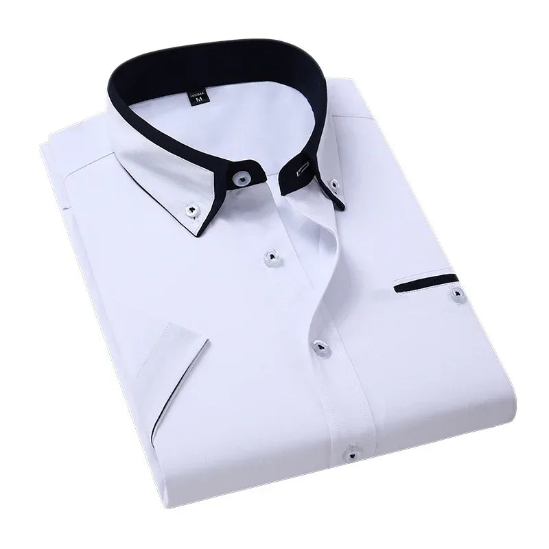 Summer Business Shirt Men Short Sleeves Button Up Shirt Turn-down Collar Casual Shirts Men's Clothing Plus Size 5XL