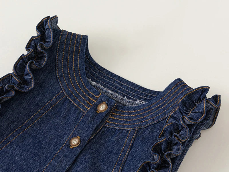 2024 New Summer Girl's Dress Kid's Sweet Denim Tank Dress Children Tops Outfit 1-7Y Girls
