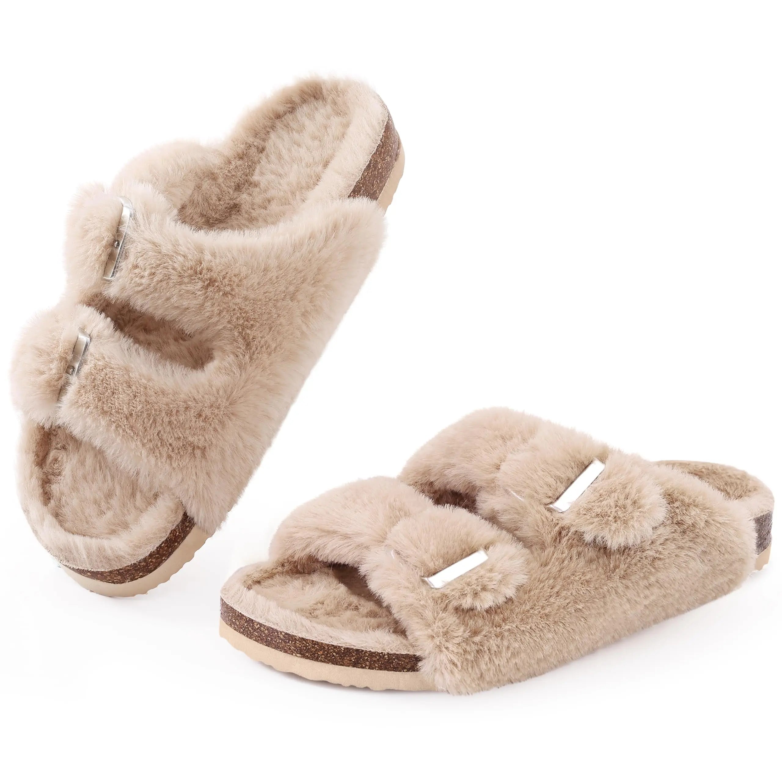 Women's Winter Warm Leisure Slippers Non-Slip Outdoor Slides Cork Insole Cosy Slip-On With Arch Support Suitable As Ladies' Sandals