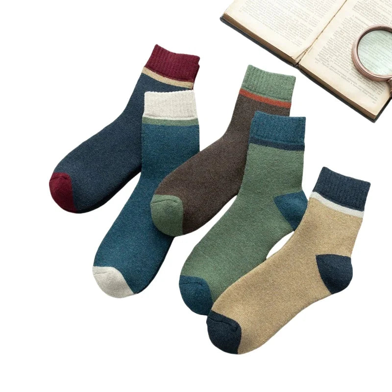 5 Pair Winter New Thick Warmth Harajuku Retro Fashion Casual Wool High Quality Cotton Socks For Men